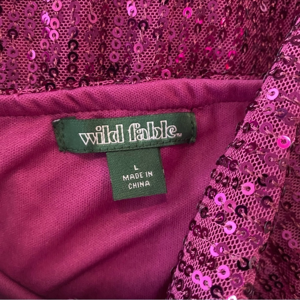 Wild Fable Women's Sleeveless Ruched Side Bodycon Dress Plum Purple Sequin Sz L - Picture 9 of 9